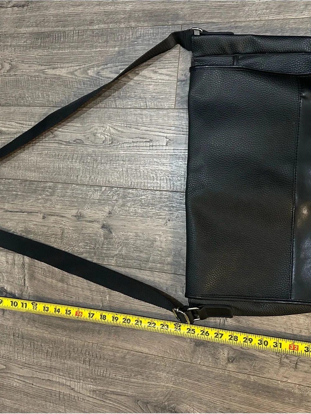 Black Men's Crossbody Messenger Bag - Minimal Leather Design